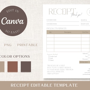 Canva Editable Business Receipt - Printable Customer Receipt Form - Purchase Receipt Invoice - Editable Receipt Template for Small Business