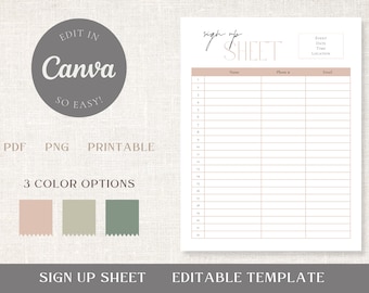 Sign Up Sheet Editable Template - Canva Printable Sign Up Form - Event Sign Up Canva Template - US Letter Sign Up Form Digital Download