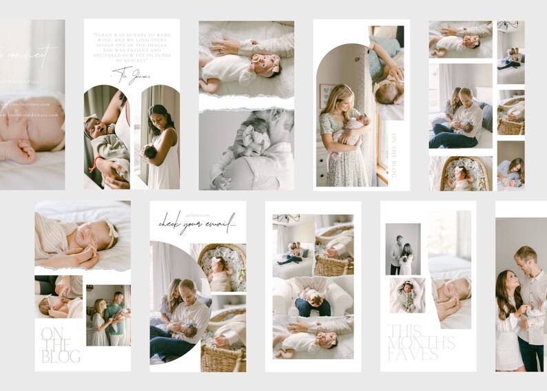 Newborn Photographer Instagram Stories Templates for Canva - Social Media Marketing for Photographers - Newborn Photography Digital Template image 3