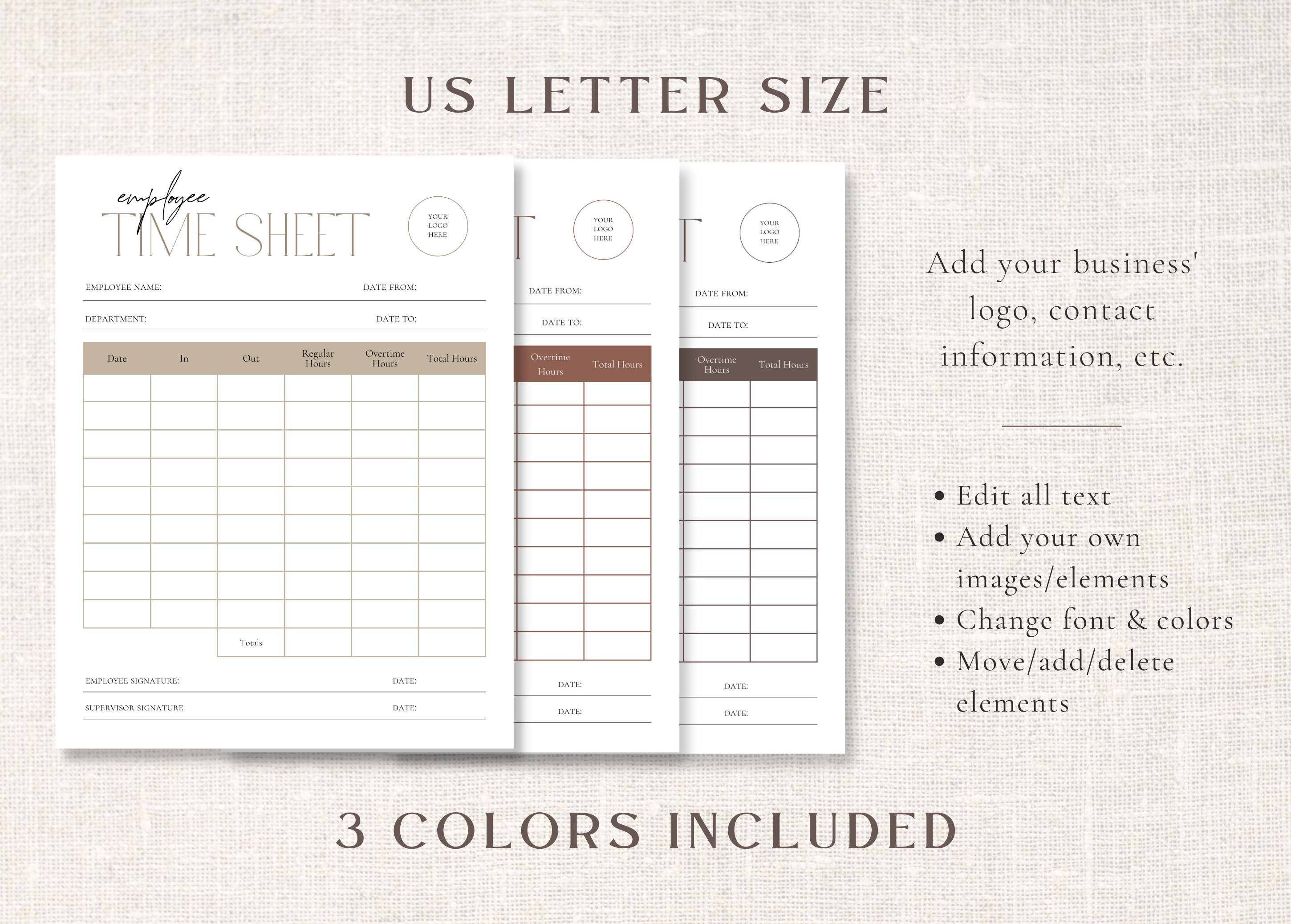 Employee Time Sheet Editable Template - Canva Digital Download Employee ...