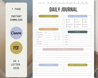 Diário de Humor, Rastreador de Humor Diário, Planejador de Saúde Mental para Impressão, Registro Diário para Canva, Planejador para Impressão, Tamanho A4 e Carta