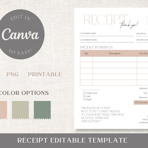 Canva Editable Business Receipt - Printable Customer Receipt Form - Purchase Receipt Invoice - Editable Receipt Template for Small Business