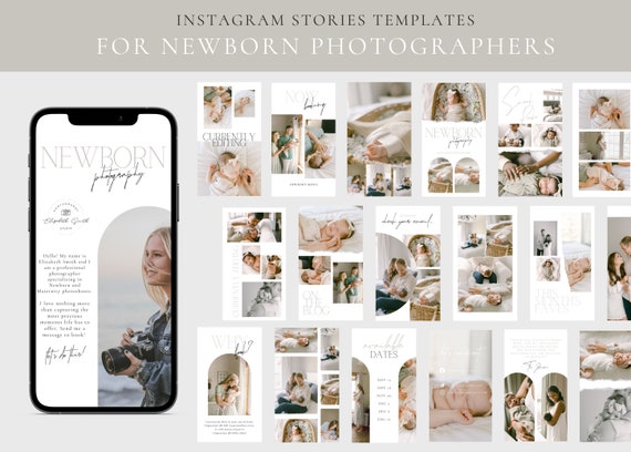 Newborn Photographer Instagram Stories Templates for Canva - Social Media Marketing for Photographers - Newborn Photography Digital Template