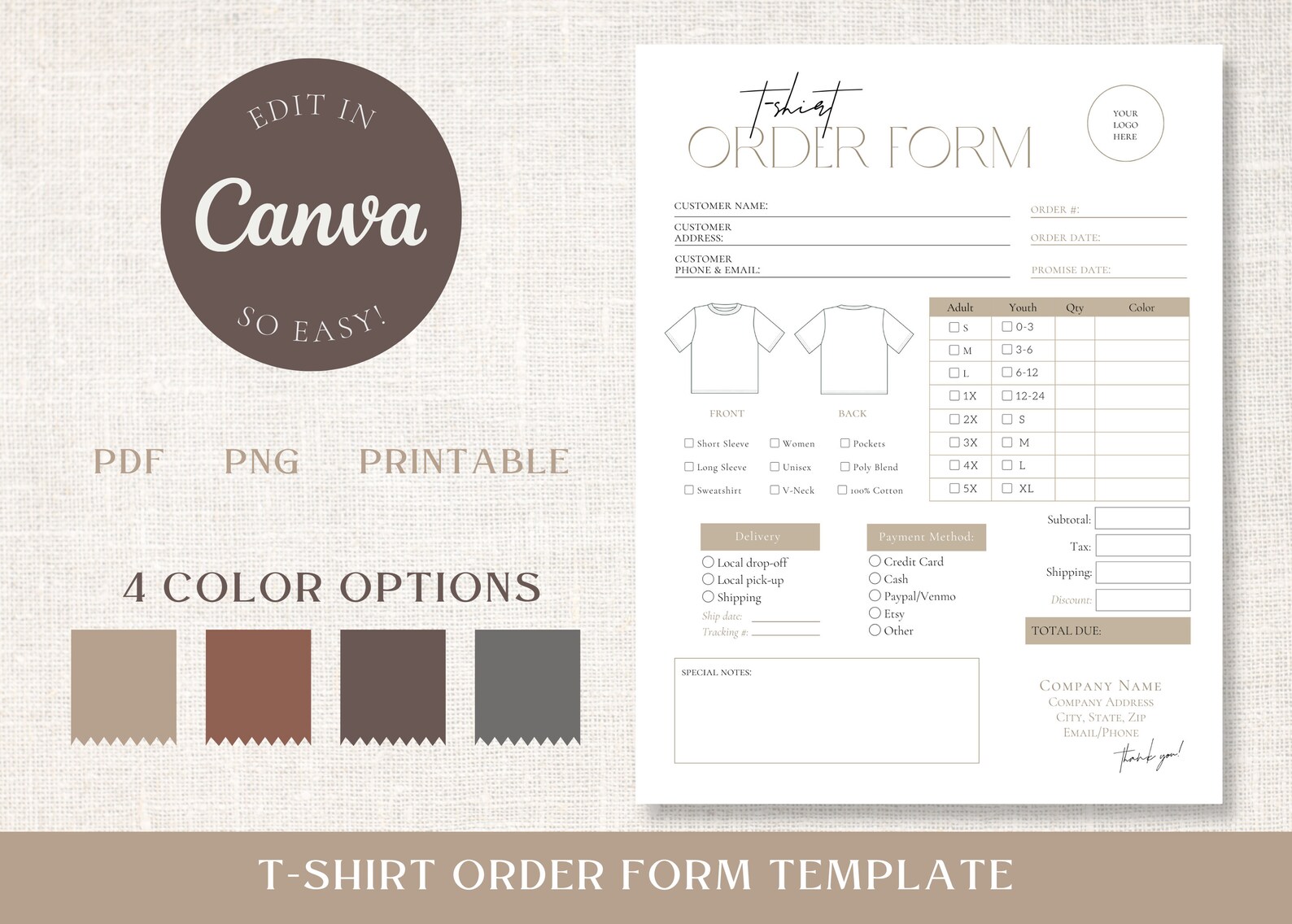 Shirt Order Form Template - T Shirt Order Form Printable Template ...