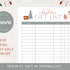 Christmas Gift List Printable Template - Holiday Planner Instant ...