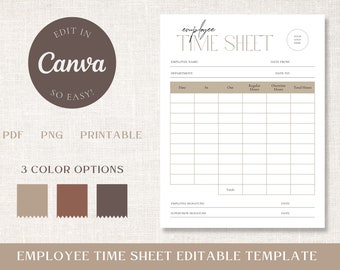 Employee Time Sheet Editable Template - Canva Digital Download Employee Scheduling Timesheet - Printable Time Card - Work Log Tracker
