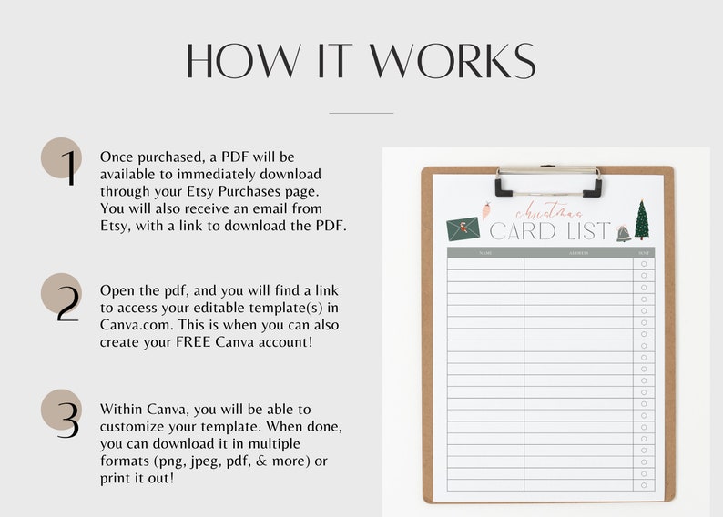 Christmas Card Mailing List Printable Template Holiday Planner Instant
