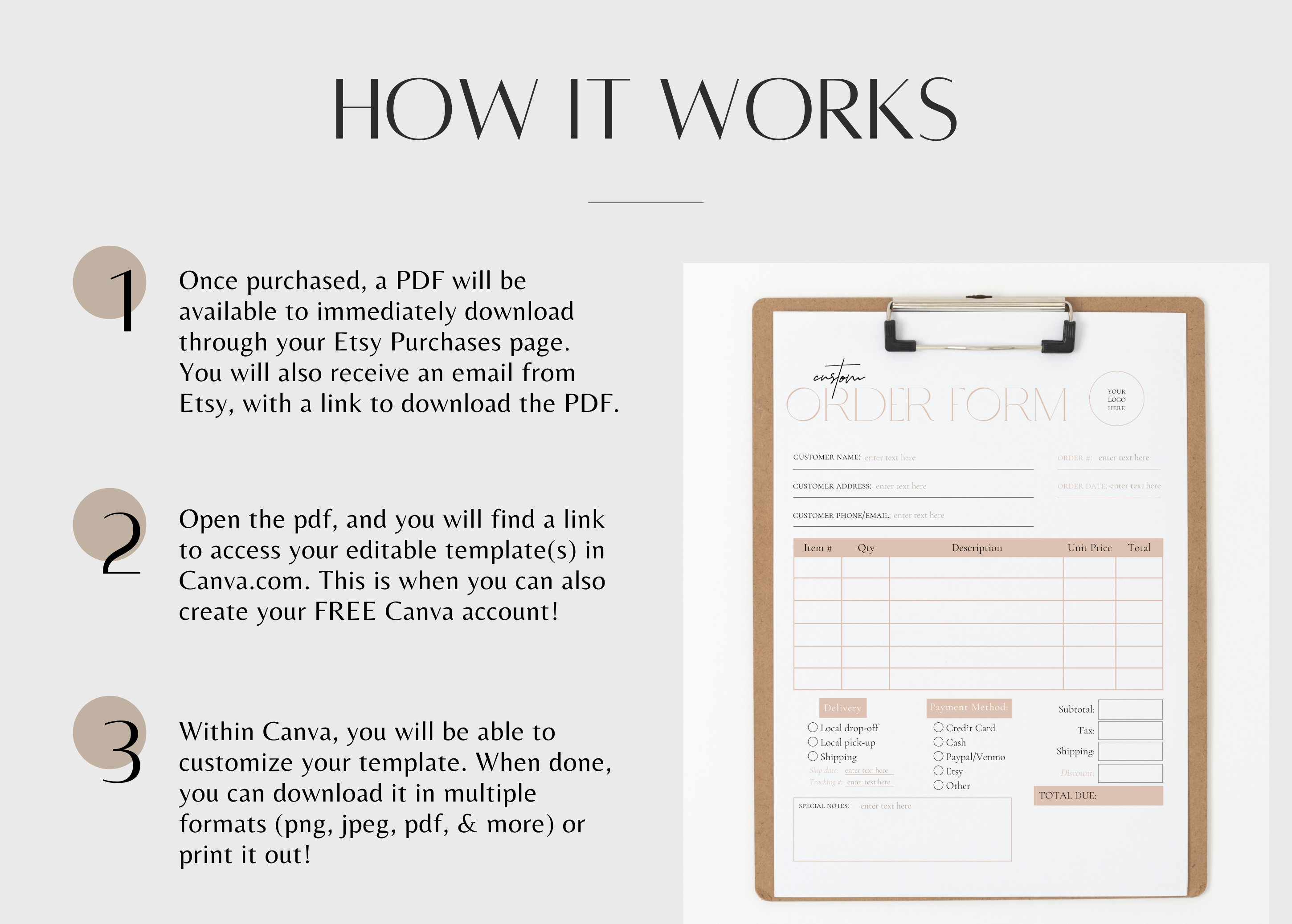 Custom Order Form Template Purchase Order Form Template Editable Order ...