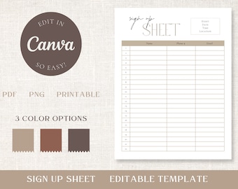 Sign Up Sheet Editable Template - Canva Printable Sign Up Form - Event Sign Up Canva Template - US Letter Sign Up Form Digital Download