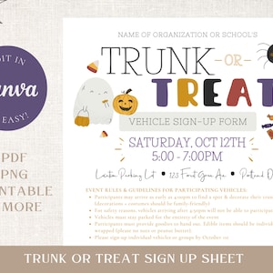 Trunk Or Treat Editable Sign Up Form - Trunk Or Treat Vehicle Registration Canva - Halloween Trunk or Treat Flyer Halloween Printable