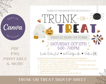 Trunk Or Treat Editable Sign Up Form - Trunk Or Treat Vehicle Registration Canva - Halloween Trunk or Treat Flyer Halloween Printable