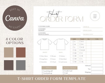 Shirt Order Form Template - T Shirt Order Form Printable Template - Custom Order Form Editable Canva Template - Purchase Order Form