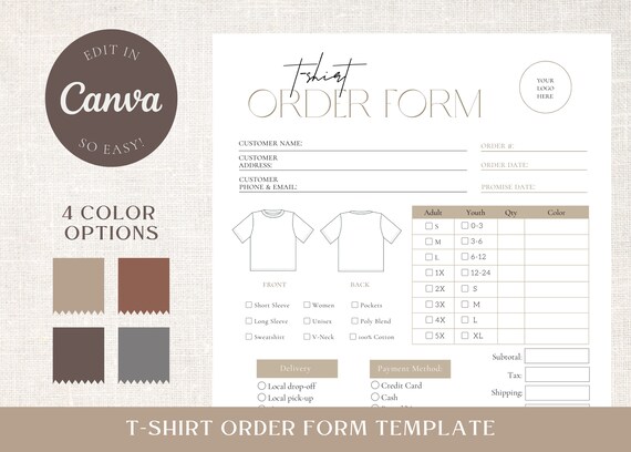 Shirt Order Form Template T Shirt Order Form Printable - Etsy