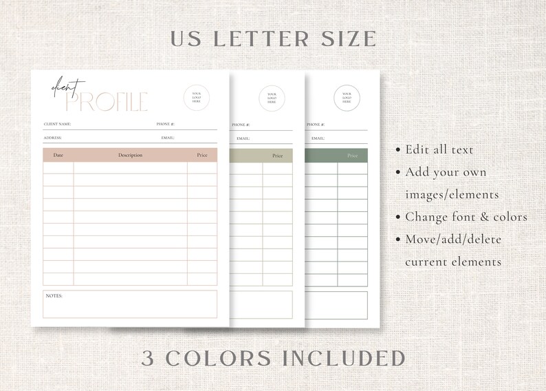 Client Information Editable Template - Modern Client Profile Printable ...