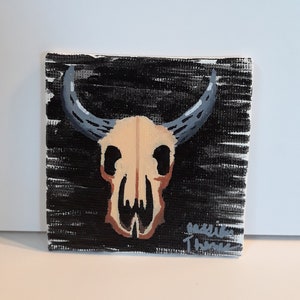 Original Bull Skull 2.5 in. Mini canvas painting