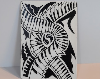 Original Abstract black and white posca card painting