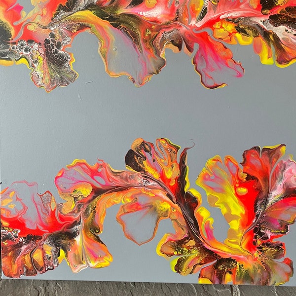 Resin Art 2 Large 24” x 36” THE GREY HAWAII"  Acrylic, Contemporary,Abstract, & Modern Acrylic Liquid  24” x 36” x 1.75"  Unique Dutch Pour