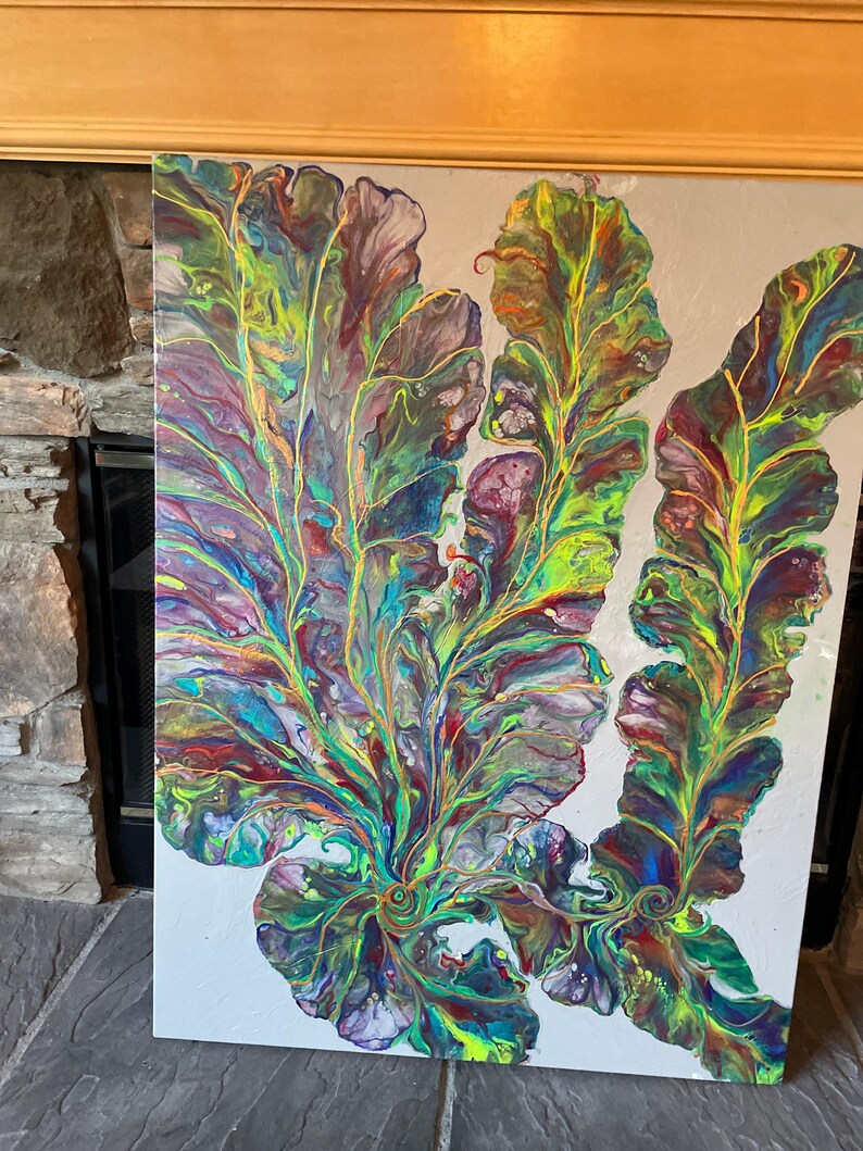 Very Large Modern Abstract Huge 36 X 48 X 1.75 Acrylic Liquid Art