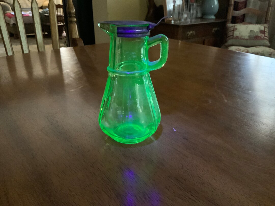 Vaseline Glass Syrup Pitcher Etsy