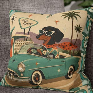 Örngott med retromotiv, tax och cabriolet | Palm Springs vintagebil - ENDAST OMSLAG