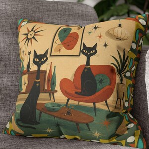 Fronha com estampa de gatos atômicos de meados do século | Almofada decorativa retrô para sala de estar com estilo atômico - SOMENTE A CAPA
