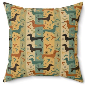 Retro Dachshund Throw Pillow - Mid Century Modern Dog Lover Gift - MCM Home Decor - Cute Wiener Dog Lumbar Cushion - 50s Retro Pillow