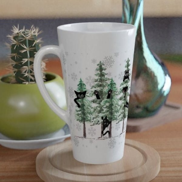 Cats Tree Latte Mug, cabin decor, woodland winter, Aesthetic, cat lover, Mug of Trees, evergreen tree, pine tree, oversized,17oz coffee mug