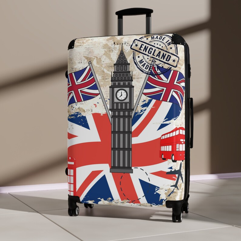 Made in England Flag Suitcase on Wheels, Hard Shell Travel Luggage for