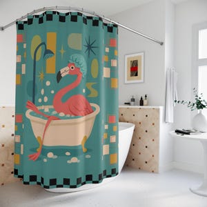 Cortina de ducha con flamencos, decoración colorida para el baño, arte divertido para el baño, regalo único para los amantes de los flamencos, ambiente veraniego.