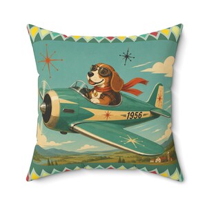 Oreiller d'avion vintage pour chien Beagle Pilot | Oreiller carré rétro aviation image 13