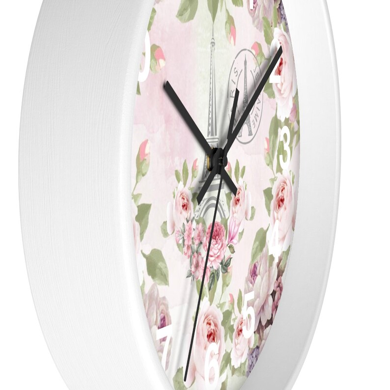 Pink Flower Wall Clock, Paris, Home Decor, Country Cottage, Farmhouse