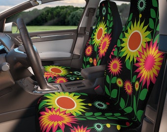 Blooming Retro Delight: Vibrant and Colorful Floral Car Seat Covers