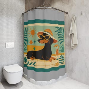 Playful Dachshund Shower Curtain, Bright Bathroom Decor, Dog Lover Gift, Pet-Themed Shower Curtain, Fun Home Accessories
