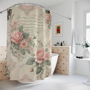 Pink Floral Shower Curtain: Shabby Chic French Country Bathroom Decor