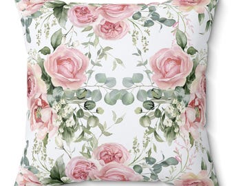 Pink Peony Rose Pillow: Shabby Chic Floral Throw Cushion