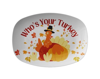 Turkey Serving platter, autumn fall dinnerware, thanksgiving platter, heat resistant plastic
