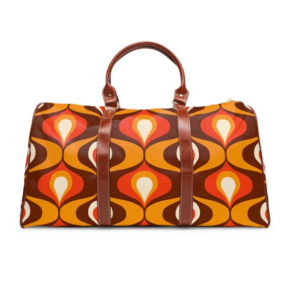 Retro 60s 70s Waterproof Travel Bag, Brown Orange Carry-on - Etsy