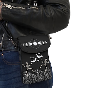 Cartera pequeña para teléfono móvil, cartera gótica para teléfono, para llevar al hombro, cruzada, tarjetero, monedero para iPhone, bolso esqueleto