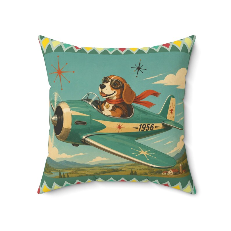 Oreiller d'avion vintage pour chien Beagle Pilot | Oreiller carré rétro aviation image 12