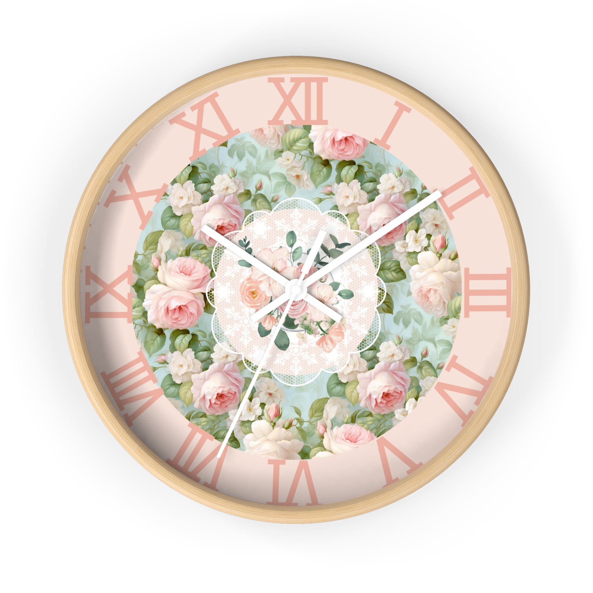 L'arte di Nacchi Orologio stazione da parete con fiori, Shabby Chic 37x8xH40 cm