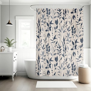 Serene Flora: Boho Duschvorhang Blau Grau Botanischer, Badewannenvorhang