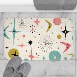 Mid Century Starburst Bath Mat | Retro Atomic Pattern