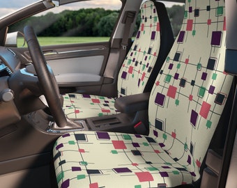 MCM squares retro Car Seat Covers, front seat covers, mid century modern design