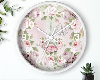 Orologio da parete floreale rosa: arredamento in stile fattoria parigina