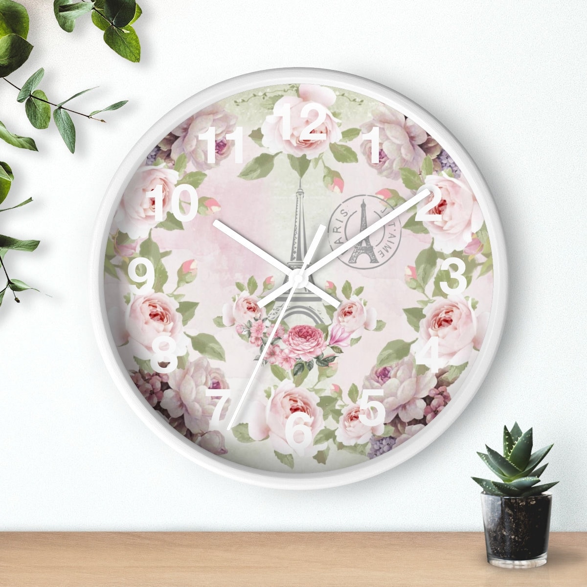Pink Floral Wall Clock: Paris Farmhouse Decor - Etsy