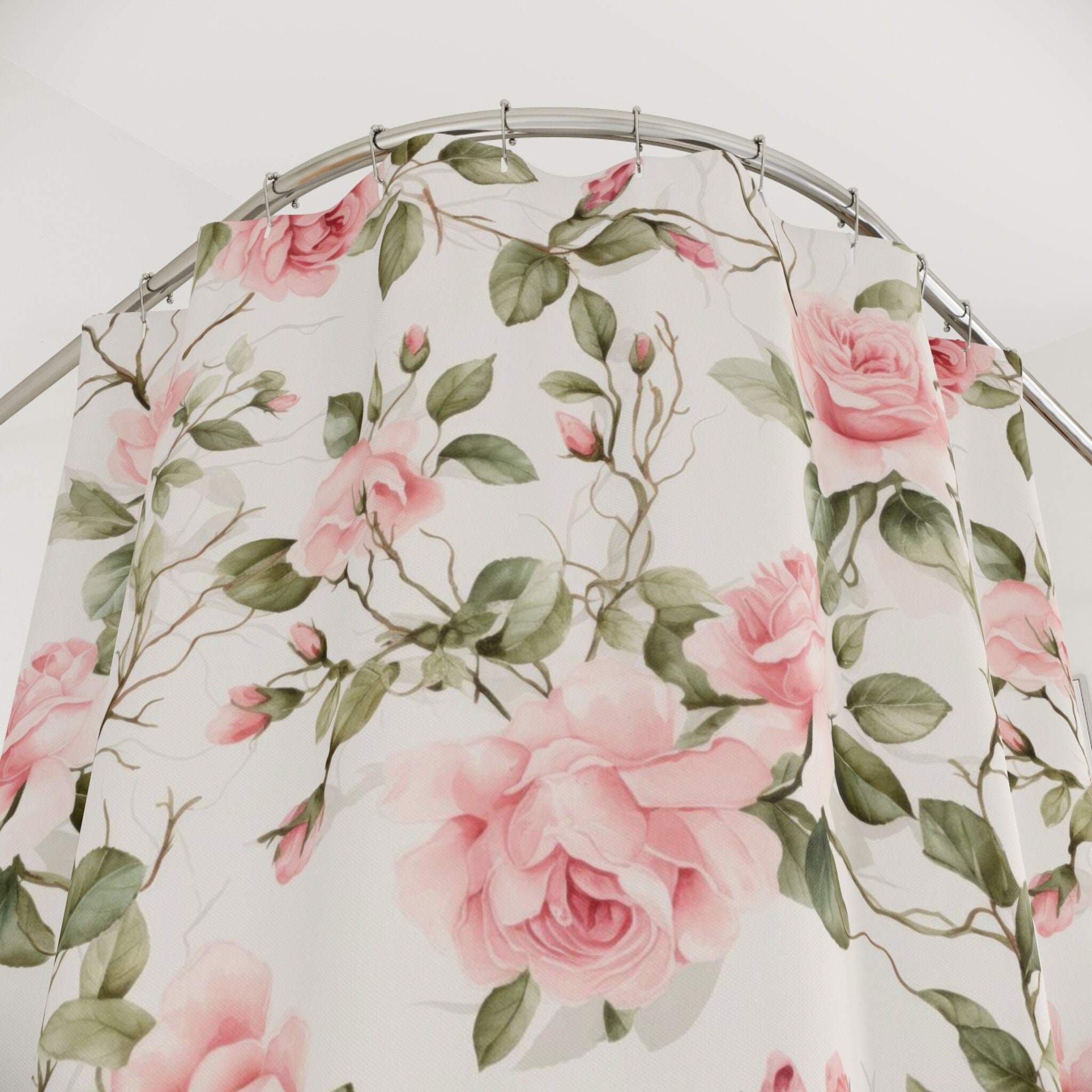Tenda Da Doccia Shabby Chic Con Motivi Floreali Rosa Vintage - 90x180 Cm, In Poliestere Impermeabile, Per Un Bagno Elegante