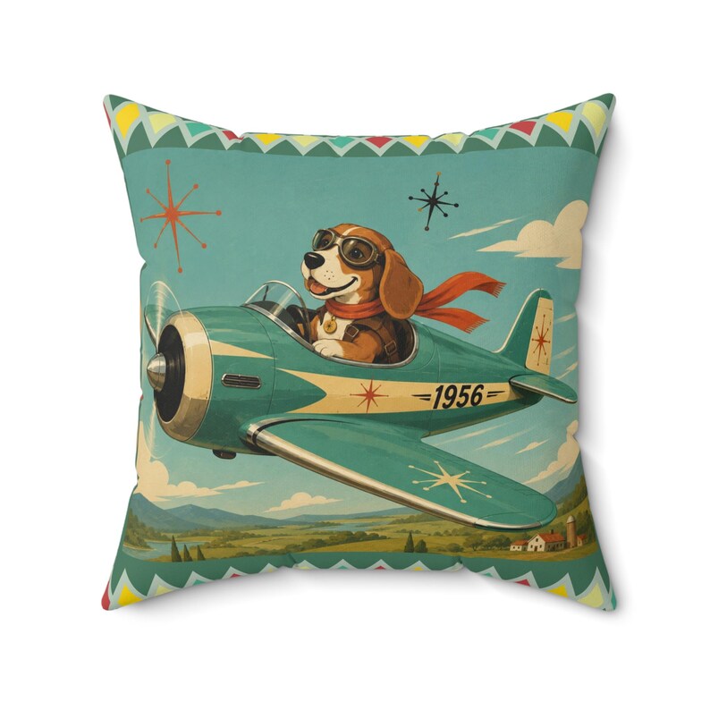 Oreiller d'avion vintage pour chien Beagle Pilot | Oreiller carré rétro aviation image 5