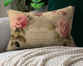 Floral Lumbar Pillow: Shabby Chic French Vintage Farmhouse Decor