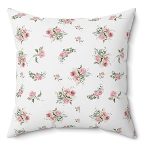 Cute pink rose shabby chic Spun Polyester Square Pillow, Farmhouse decor, country cottage, French vintage, scatter throw cushion