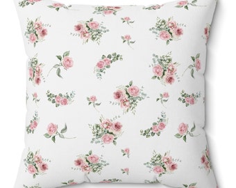 Pink Rose Floral Pillow: Shabby Chic Farmhouse Throw Cushion